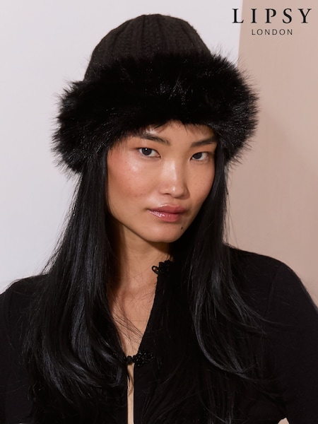 Negro - Lipsy Faux Fur Trim Beanie