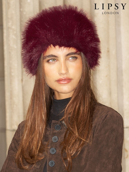 Burgundy Red - Lipsy Cosy Faux Fur Pillbox Hat