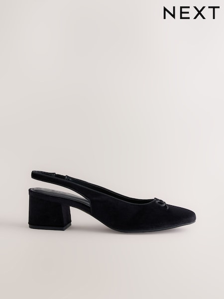 שחור - Forever Comfort® Velvet Bow Slingback Block Heels