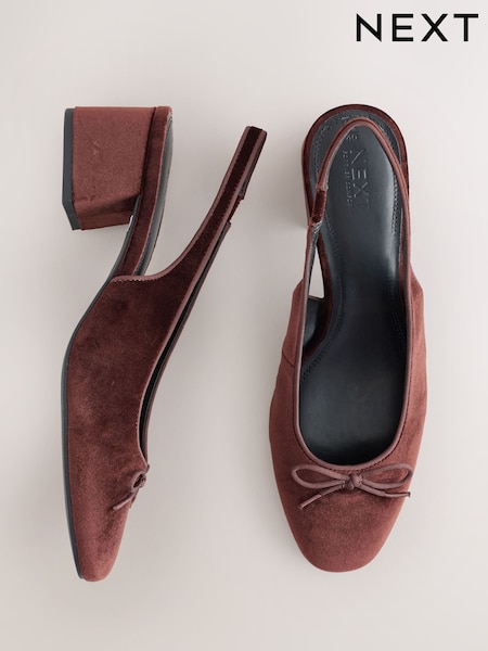 חום חלודה - Forever Comfort® Velvet Bow Slingback Block Heels