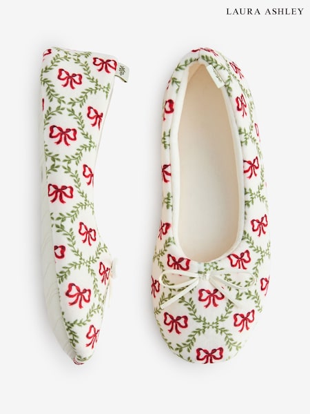 Cream/Red Bow Trellis - Laura Ashley Ballet Slippers