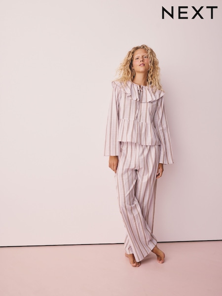 Pink - Woven Long Sleeve Peplum Pyjamas