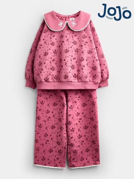 Plum Purple Ditsy Floral - Jojo Maman Bébé Sweatshirt & Wide Leg Jogger Set