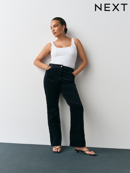 海军蓝色 - Hourglass Cord Bootcut Trousers With Modal