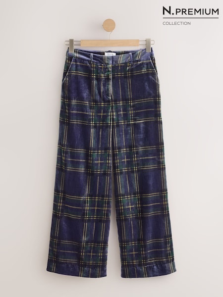 Green/Navy - N.premium Velvet Check Wide Leg Trousers