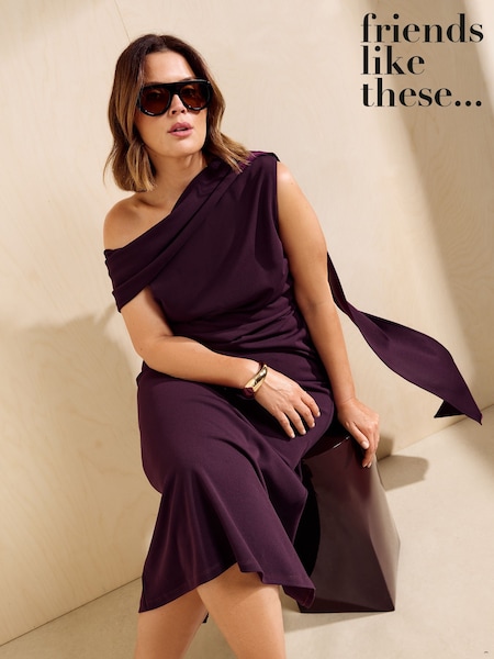 Aubergine Purple - Friends Like These Asymmetric Neck Scarf Midi Dress