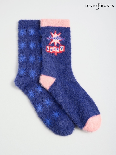 أزرق داكن - Love & Roses Cosy Soft Eyelash Slipper Socks 2 Pack