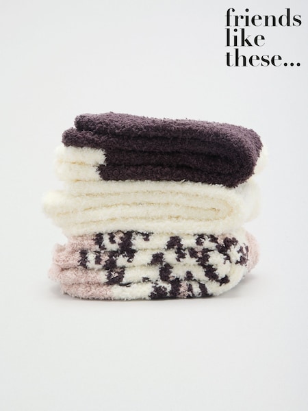 Chocolate Brown and Cream Leopard Print - Friends Like These Kuschelige Slipper-Socken 3 er-Pack