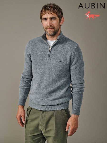 Grå - Regular Aubin Grey Pepper Lambswool Zip Neck Jumper