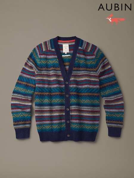 Blue - Regular Aubin Blue Fenton Fairisle Geo Cardigan