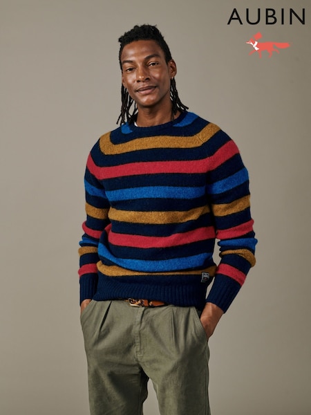 Blue - Regular Aubin Prestwick Shetland Crew Jumper
