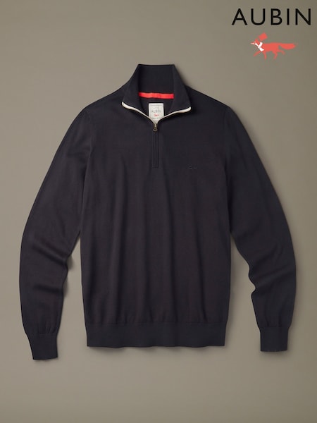 Svart - Regular Aubin Black Daw Cotton Zip Neck Jumper