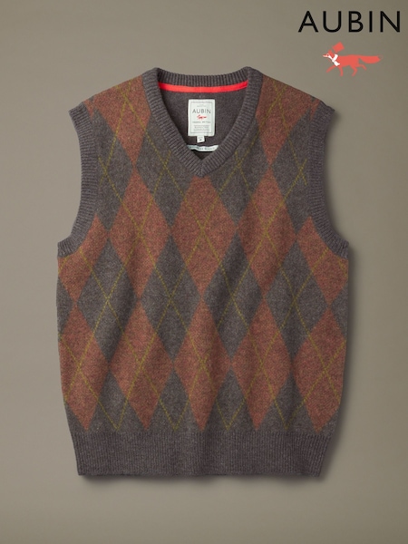 Brown - Regular Aubin Hopkins Argyle Front Brown Tank Top
