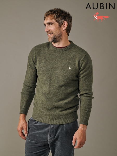 Green - Regular Aubin Green Phillips Lambswool Crew Neck Jumper