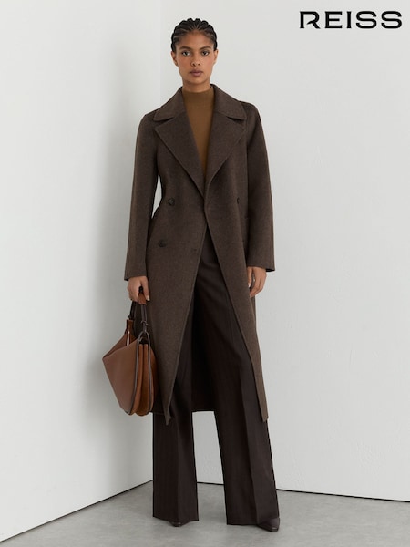 Marron café - Reiss Rene Double-breasted Blind-seam Coat Wool-blend With Cashmere