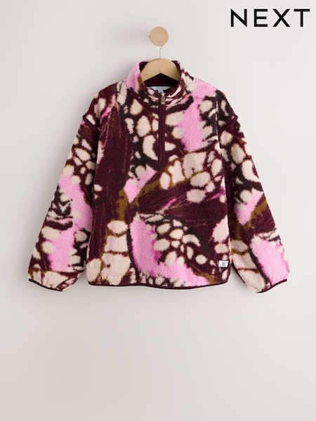 Pink/Purple Animal Print - Quarter Zip Borg Jacket