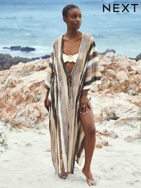 Gold/Brown - Knitted Kaftan Cover-up