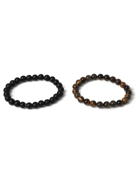 Brown - Regular Dck Mens Tigers Eye Stretch Bead Brown Bracelet