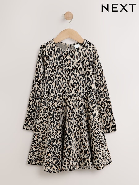 Leopard Animal Print - Long Sleeve Skater Dress (3-16yrs)