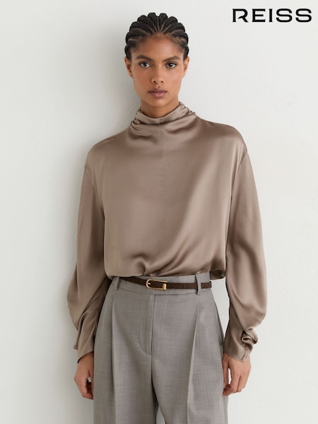 Neutral - Reiss Meena Silk High-neck Blouse