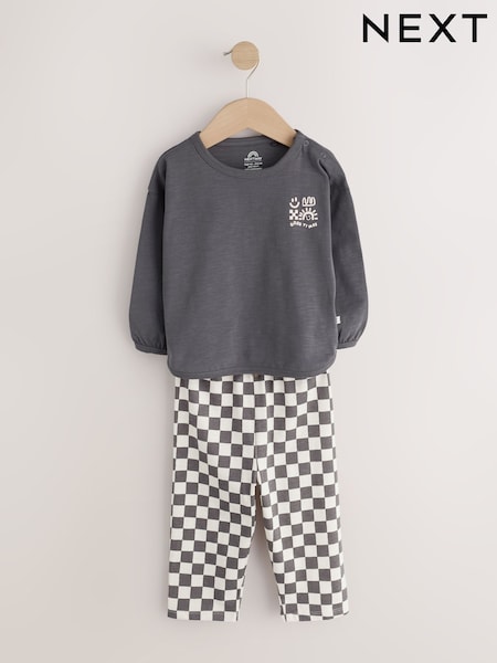 Damier gris anthracite - Baby Top And Wide Leg Leggings Set (0mths-2yrs)