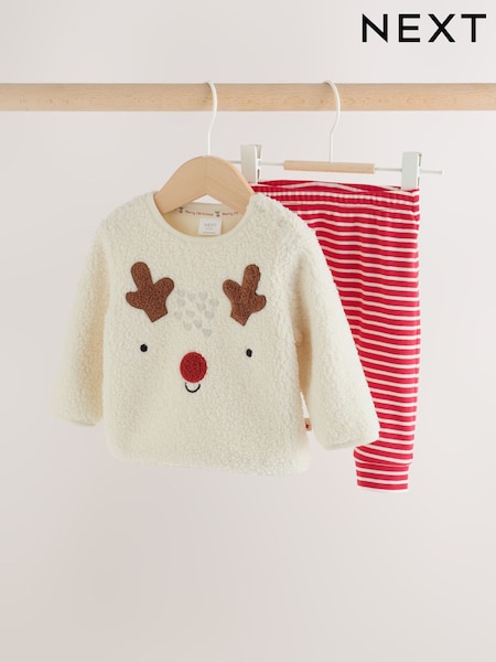 Neutral Reindeer - Baby Fleece Top And Leggings Set (0mths-2yrs)