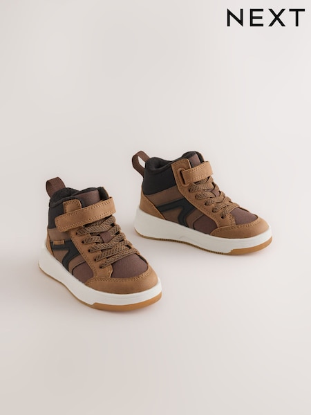 Brown - Touch Fastening Elastic Lace Hi-top Trainers