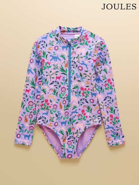 Lilac Purple - Joules Girls' Long Sleeve Sunsafe Swimsuit