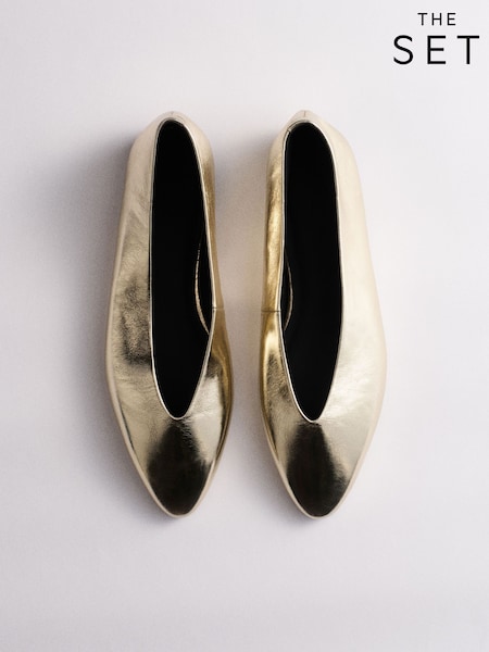 Gold Leather - The Set Almond Toe Ballet Flats