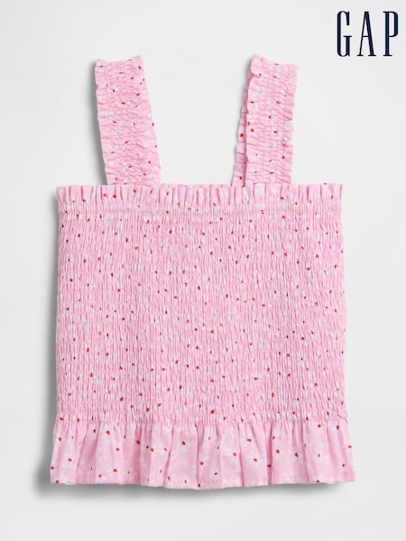 Pink Floral - Gap Smocked Peplum Top (4-13yrs)