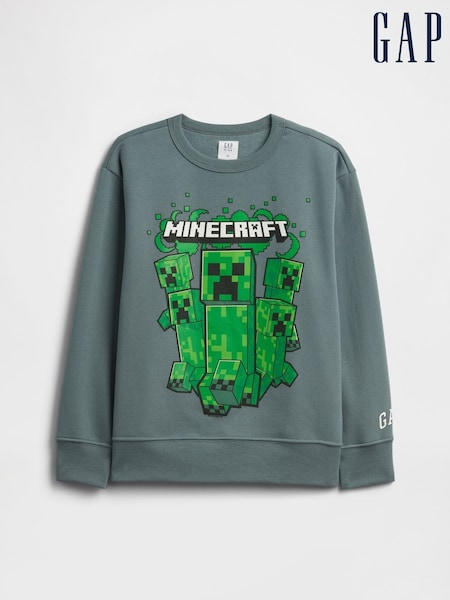 Pelēks - Gap Minecraft brīva stila sporta krekls ar apaļu kakla izgriezumu (4-13gadi)