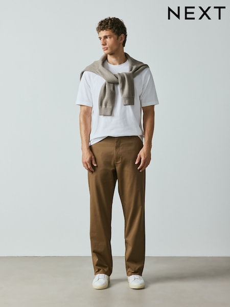 Tan Brown - Relaxed Fit Cotton Rich Stretch Chinos