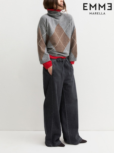 Grey - Emme By Marella Camera Tartan Roll Neck Jumper