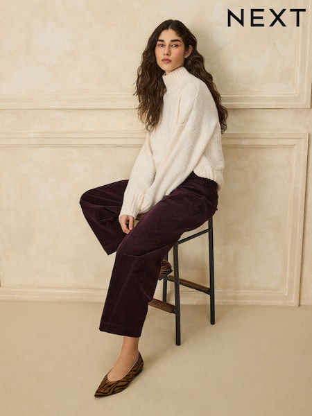 Burgundy Red - Corduroy Barrel Leg Trousers