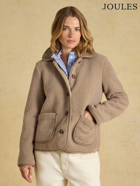 Mink Brown - Joules Sadie Button Through Fleece Jacket