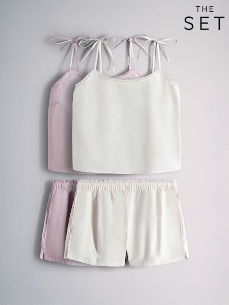 Rose/Crème - The Set 2 Pack Cotton Poplin Cami And Shorts Pyjamas Set