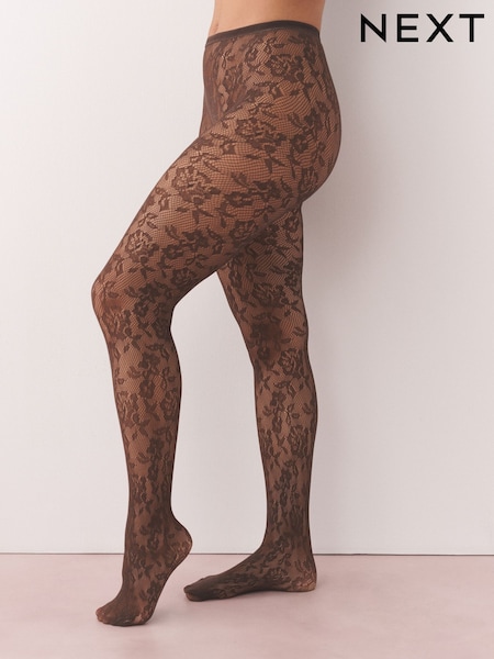초콜릿 브라운 - Floral Lace Pattern Tights 1 Pack