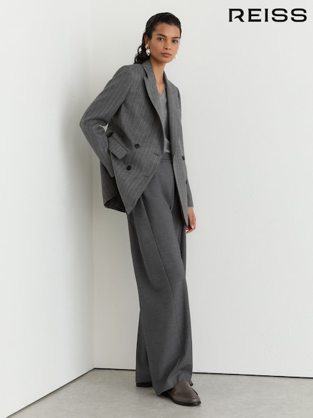 Grey - Reiss Astrid Wool Double-breasted Pinstripe Blazer
