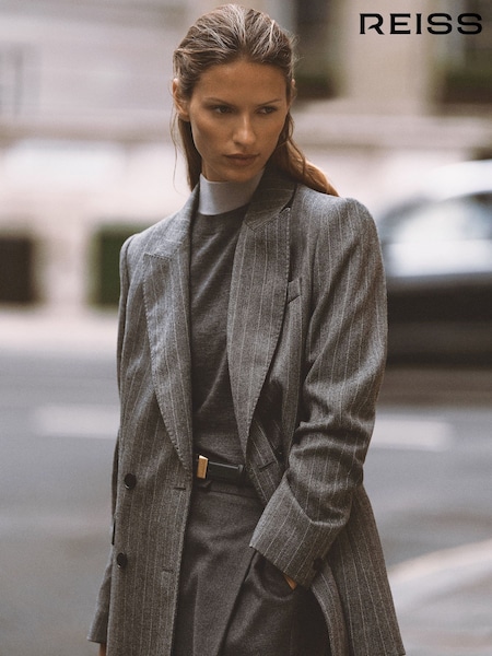 Grey - Reiss Astrid Wool Double-breasted Pinstripe Blazer