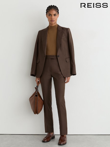 Mocha Brown - Reiss Derby Wool-blend Slim-leg Trousers