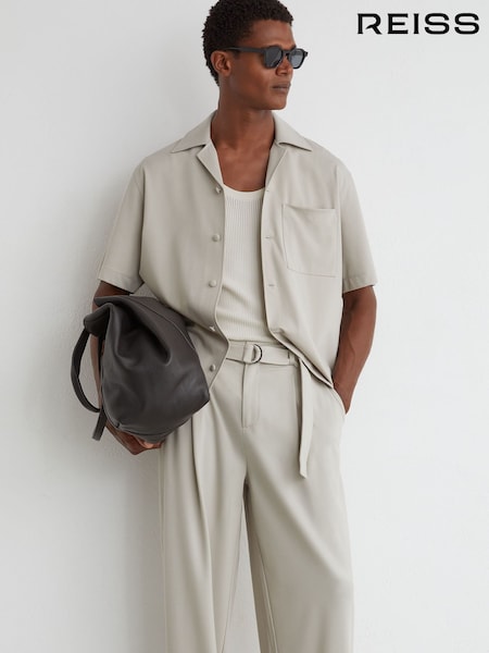 Light Stone - Regular Reiss Russo Cuban-collar Short-sleeve Shirt
