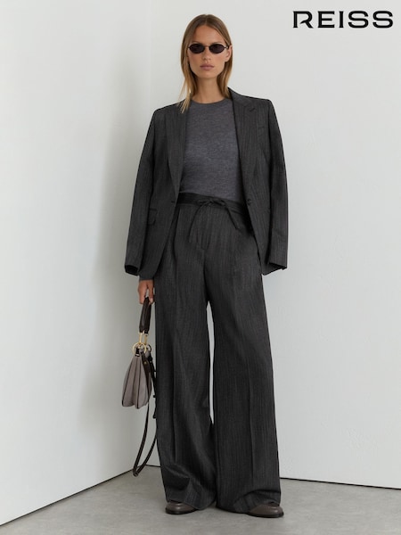 Ciemnoszare - Reiss Derby Wool-blend Wide-leg Drawstring Trousers