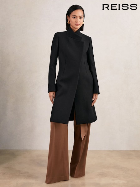 Black - Reiss Max Wool-blend Wrapover Mid-length Coat