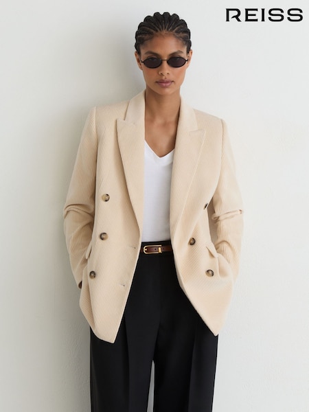 Cream - Reiss Sadie Cotton Corduroy Double-breasted Blazer