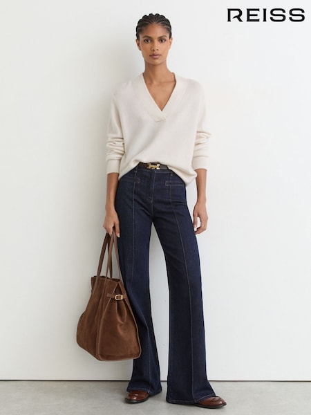 Փղոսկրի - Reiss Blanche 100% Cashmere Shawl-neck Jumper