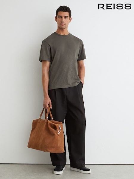 Khaki Green - Regular Reiss Huxley Cotton Slub Relaxed-fit T-shirt