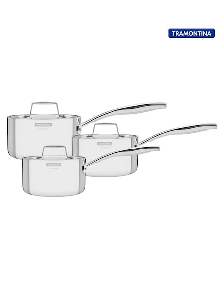 Tramontina 3 Piece Grano Tri-ply Stainless Steel Saucepan Set