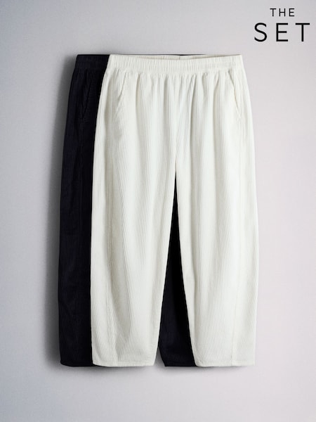 Navy, Cream - The Set 2 Pack Corduroy Barrel Trousers