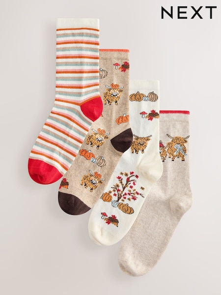 Autumn Pumpkins - Hamish The Highland Cow Stripe Ankle Socks 4 Pack