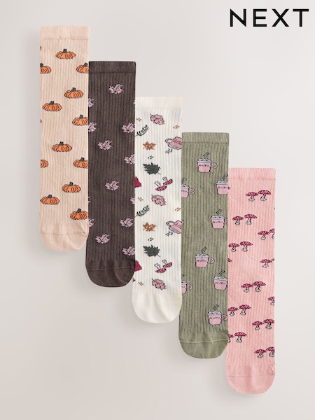 Autumn Conversational - Ribbed Ankle Socks 5 Pack